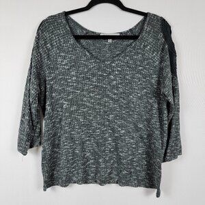 Absolutely Famous Embroidered Knit Top Women's L Heather Gray 1/2 Half Sleeve